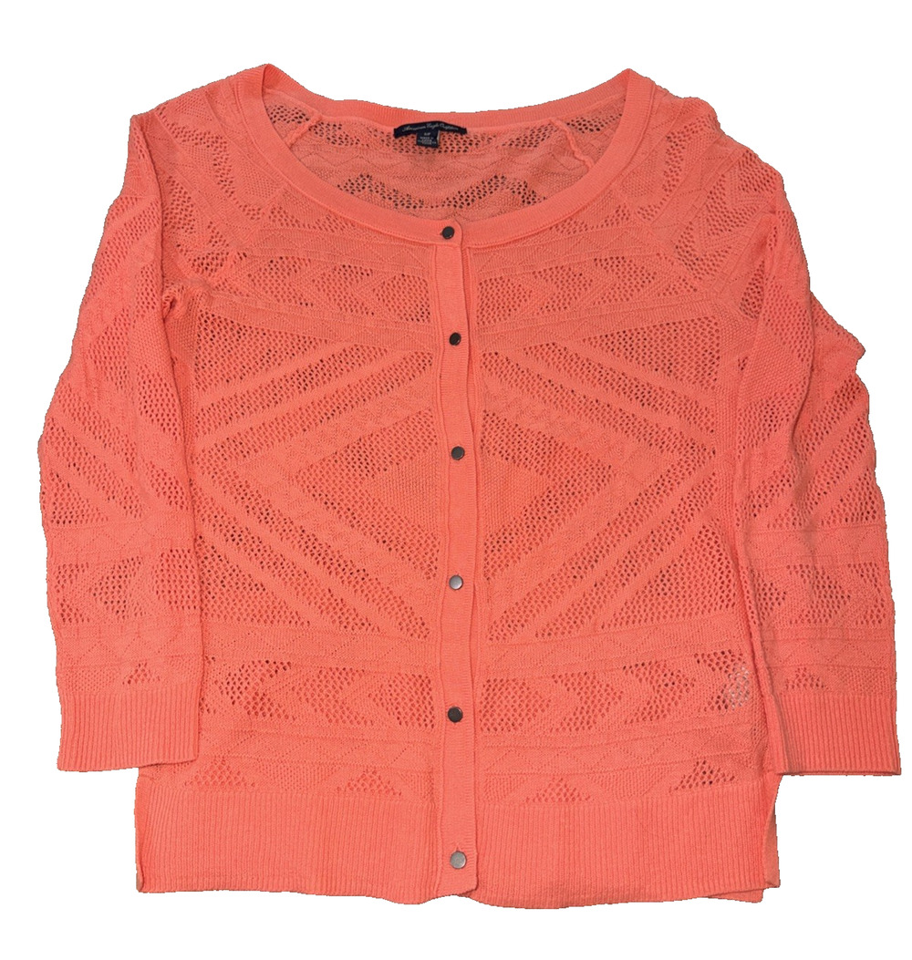 American Eagle Coral Open Knit Cardigan